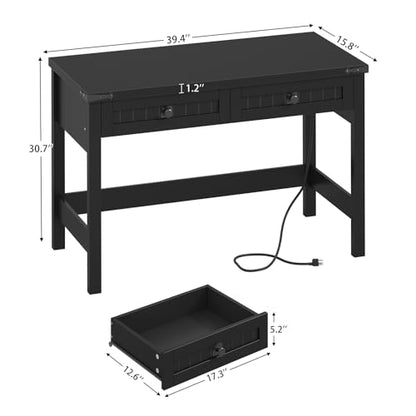 39 Inch Farmhouse Small Computer Desk with Drawers for Bedroom, Home Office - color: Black