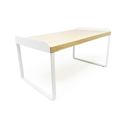 Mitus Stacking Wood Shelf Organizer, Counter Cabinet Storage Rack, 12 inch - color: White + Natural, size: 12 IN