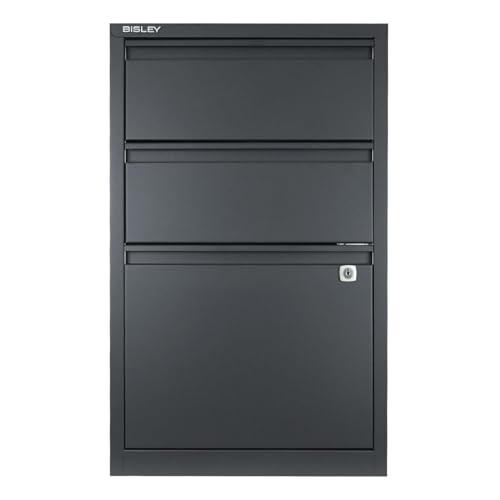 Bisley 3-Drawer Flush Front Vertical File Cabinet - Anthracite Grey - color: Anthracite Grey, size: 3 Drawer