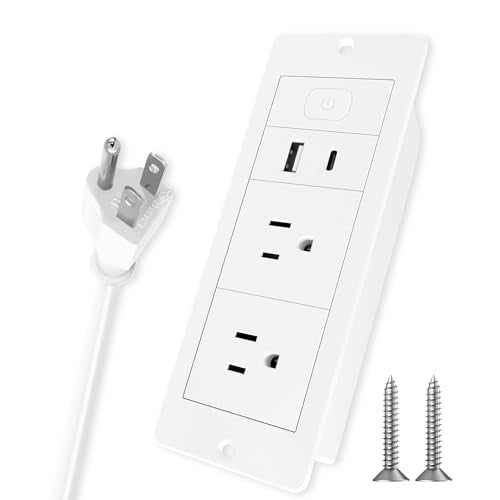 Embedded Power Strip with 2 AC,1 USB A/C Port, Recessed Power Outlet with 10W PD USB A,USB C Port, Flush Mount Desk Outlet with 6ft Cord