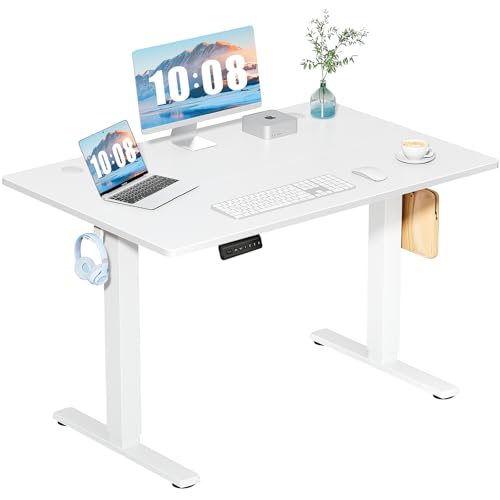 DUMOS 48 Inch Electric Standing Desk, Memory Adjustable Home Office Desk - color: White, size: 48-Inch