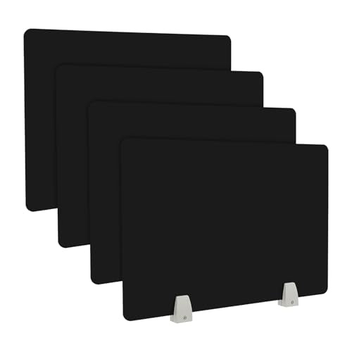 4PCS Desk Dividers, 24''W x 16''H Office Partitions, Frosted Acrylic Privacy Desk Panel, Table Top Workstation Shield with Clamps for Students Offices Schools Call Centers(Black)