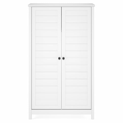 Furinno Robin Storage Cabinet, 4-Tier Pantry Cabinet with Adjustable Shelves, 35W with Louvered Doors, Kitchen Cabinet, Organization and Storage, for Pantry, Living Room, Home Office, White - size: Louvered Doors, 4-Tier