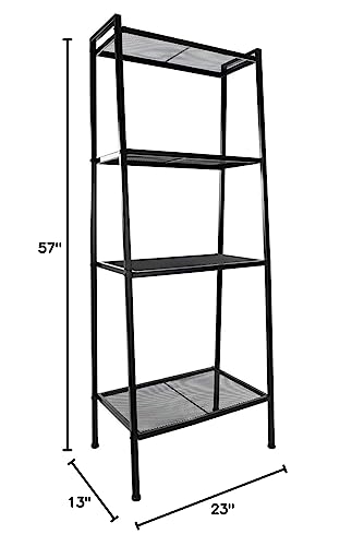 Ladder Bookshelf, 4-Tier Metal Shelf Open Bookcase Freestanding Bathroom Storage Rack Plant Stand for Living Room, Bedroom, Office, Easy Assembl (Black3) - color: Black3