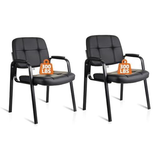 CLATINA Waiting Room Chairs No Wheels Set of 2, Stationary Leather Office Reception Guest Chair with Padded Arms for Elderly Desk Conference Room Lobby Table Side Salon - color: Black, size: 2 Pack