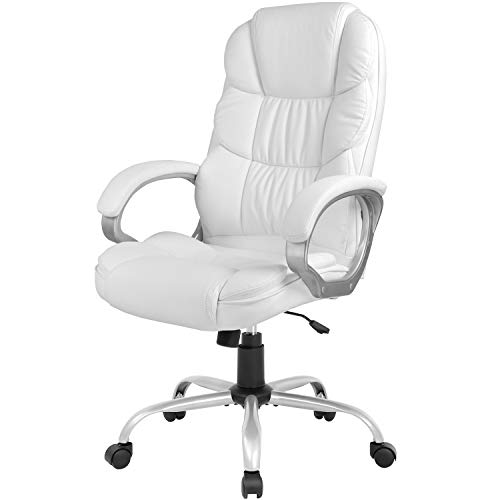 Office Chair Computer High Back Adjustable Ergonomic Desk Chair Executive PU Leather Swivel Task Chair with Armrests Lumbar Support (White) - color: White, style: without massage