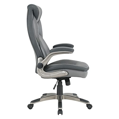 Office Star ECH Series Executive Bonded Leather Office Chair with Lumbar Support and Padded Height Adjustable Arms, Charcoal with Titanium Coated Nylon Base - color: Charcoal With Titanium Coated Nylon Base