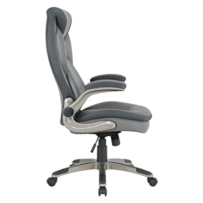 Office Star ECH Series Executive Bonded Leather Office Chair with Lumbar Support and Padded Height Adjustable Arms, Charcoal with Titanium Coated Nylon Base - color: Charcoal With Titanium Coated Nylon Base