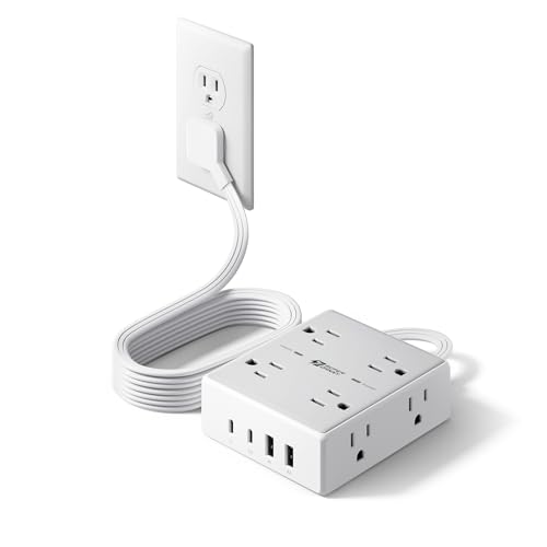 SUPERDANNY Extension Cord,Flat Plug Surge Protector Power Strip,6Ft - color: White, size: 6FT-15W Standard Charge