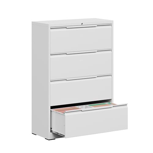 Metal Steel Filling Cabinets for Home Office - 4 Drawer Lockable Lateral File Cabinet for Hanging Files Letter/Legal/F4/A4 Size, Assembly Required - White - color: White, size: 4 Drawer-Lateral-36"W