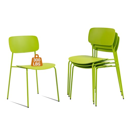 Sidanli Stackable Chairs Set of 4, Metal Waiting Room Chairs with Plastic Seat, Capacity 300lbs, Stacking Chairs for Office Conference Break Room Lobby, Green - color: Green