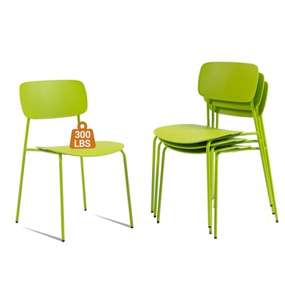 Sidanli Stackable Chairs Set of 4, Metal Waiting Room Chairs with Plastic Seat, Capacity 300lbs, Stacking Chairs for Office Conference Break Room Lobby, Green - color: Green