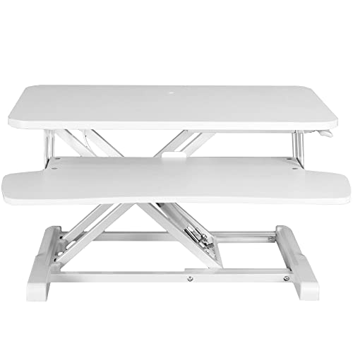 VIVO 28 inch Desk Converter, K Series, Height Adjustable Sit to Stand Riser, Dual Monitor and Laptop Workstation with Keyboard Tray, White, DESK-V028KW | Height Adjustable, Stand Up Desk Riser, Wide Keyboard Tray, Dual Monitor and Laptop Workstation, Whit