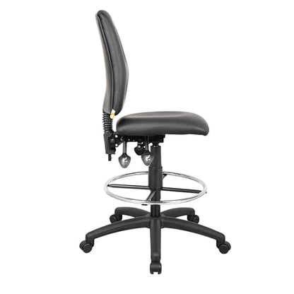 Benzara Reza Swivel Drafting Stool, Footring, Black Faux Leather, Contoured