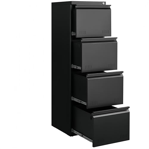 Approgreent Vertical 4 Drawer File Cabient with Lock, Metal Filing Cabinets for Home Office, Heavty Duty Office Storage Cabinet for A4/Letter/Legal (Matte Black) - color: 15-i Black