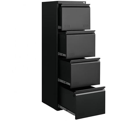 Approgreent Vertical 4 Drawer File Cabient with Lock, Metal Filing Cabinets for Home Office, Heavty Duty Office Storage Cabinet for A4/Letter/Legal (Matte Black) - color: 15-i Black