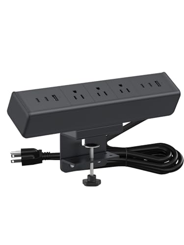 Desk Clamp Power Strip 4 USB-C&2USB-A,3 AC Outlet for Home&Office | Nightstand Charging Station,Desk Edge Mount Power Strip,6 FT flat plug,Black - color: 20W-6USB