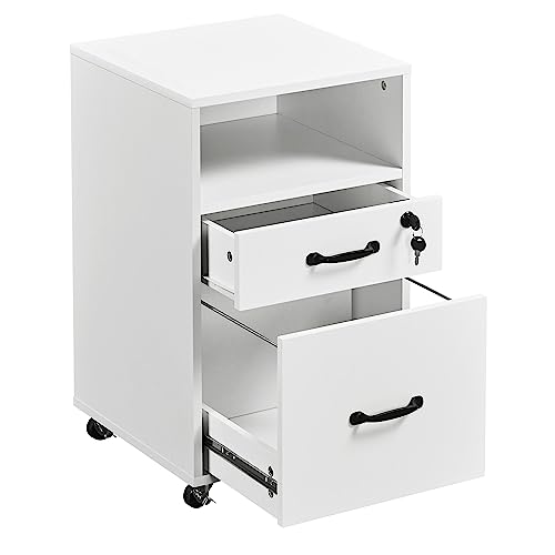 Topeakmart 2-Drawer File Cabinet with Lockable Wheels, White