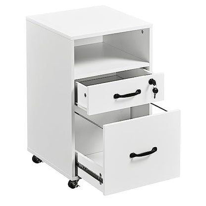 Topeakmart 2-Drawer File Cabinet with Lockable Wheels, White