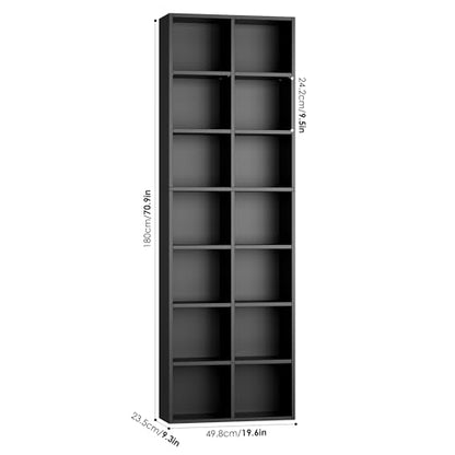 FOTOSOK Bookshelf Bookcase 7-Tier Narrow Bookshelf Tall CD Media Tower Rack - color: Black