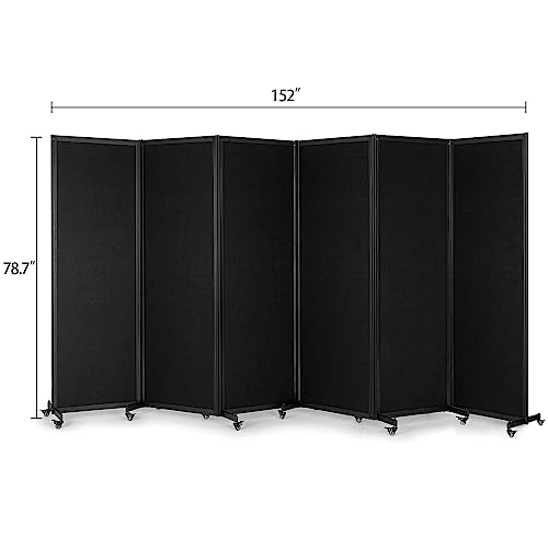 Room Partition, 12'7"L* 6'7"H,6 Panel,Black - color: Black, size: 151"(L)*78.7"(H)