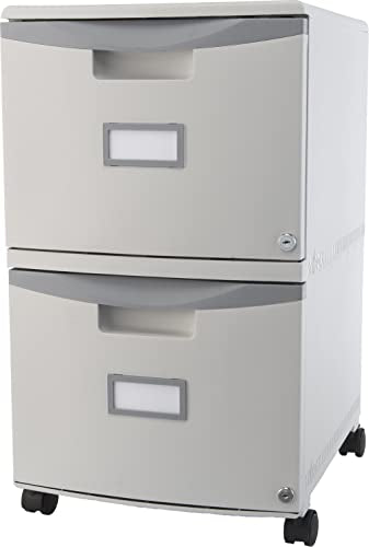 Storex Two-Drawer Mobile File Cabinet with Lock, 14.8 x 18 x 26-Inch, Gray (61301B01C) - color: Grey, size: 26" x 31.8" x 14.1", style: 2-Drawer, With Casters