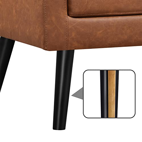 Yaheetech Mid Century Accent Chair Living Room Chair Retro Brown | Faux Leather Upholstered Sillones Para Sala, Modern Reading Nook Chair, Button Tufted Back, Rubberwood Legs, Bedroom Office - color: Retro Brown, size: set of 1