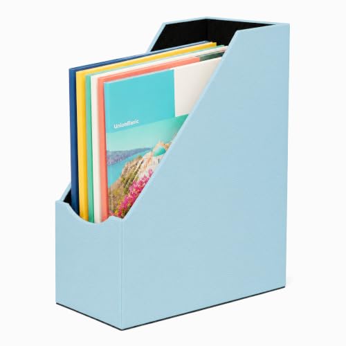 UnionBasic Magazine File Holder - Office Leatherette Desktop Document File Folder Journals Organizer Racks, Lychee Blue - color: Lychee Blue