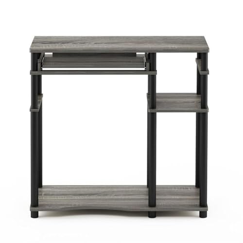 Pemberly Row Wood Computer Desk with Bookshelf, French Oak Gray and Black Finish, Durable Engineered Wood, Sliding Keyboard Tray, Side Shelves, Compact Space-Saving Design for Apartments or Dorm Rooms