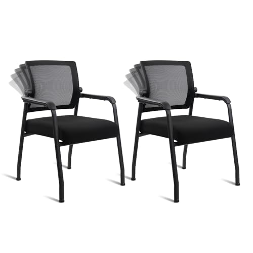 Desk Chair No Wheels with Adjustable Mesh Backrest, Arm Chair with Ergonomic Lumbar Support and Thickened Seats Cushion, Waiting Room Chairs for Office School Church Guest Reception, 2PACK - color: Adjustable Back, size: 2 Pack