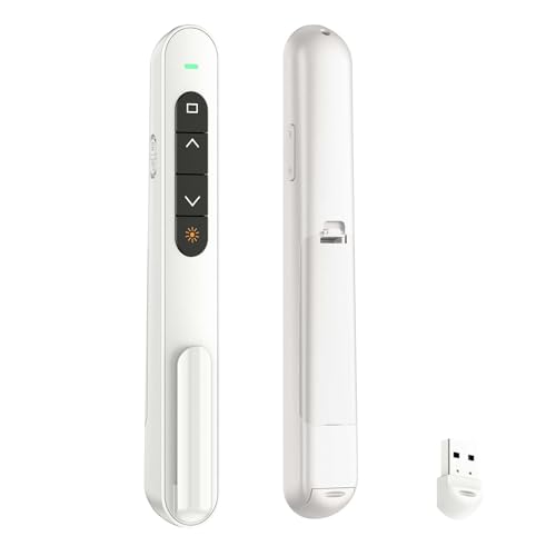 QUI Presentation Clicker with Volume Control, Wireless Presenter Remote | Plug & Play 2.4GHz USB Slide Advancer Compatible with Mac/Windows, Works with PowerPoint, Keynote, and Google Slides - color: White, size: S