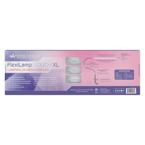 Americanails FlexiLamp Touch XL - LED Table Desk Lamp - Removable Clamp - Adjustable Lighting for Nail Stations - Manicure Table Light - Flexible Arm – 3 Brightness Levels - Touch Sensor - 400 Lumens - size: XL
