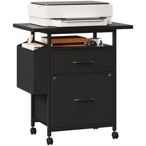 Simple Deluxe 2 Drawer File Cabinet with 24" Extended Desktop, Mobile Filing Cabinet, Rolling File Cabinet with Side Bag, Fabric Drawer, Fits A4/Letter Size, Printer Stand Home Office, Black - color: Black, size: 15"D x 24"W x 25.6"H (2 Drawers)
