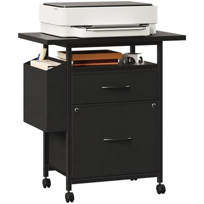 Simple Deluxe 2 Drawer File Cabinet with 24" Extended Desktop, Mobile Filing Cabinet, Rolling File Cabinet with Side Bag, Fabric Drawer, Fits A4/Letter Size, Printer Stand Home Office, Black - color: Black, size: 15"D x 24"W x 25.6"H (2 Drawers)