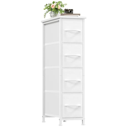 Somdot Narrow Dresser for Bedroom, 4 Drawer Storage Cabinet, White - color: White, size: 18.9"D x 7.9"W x 29.5"H (4 Drawers)