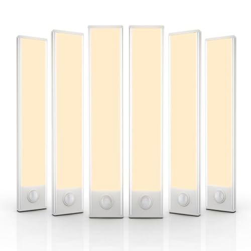 6 Pack Under Cabinet Lighting, 32 LED Motion Sensor Light Indoor Rechargeable Magnetic Closet Lights Battery Operated, Under Counter Lights for Kitchen, Wardrobe, Hallway, Stairs Warm White Light - color: Warm White Light, size: 8inch