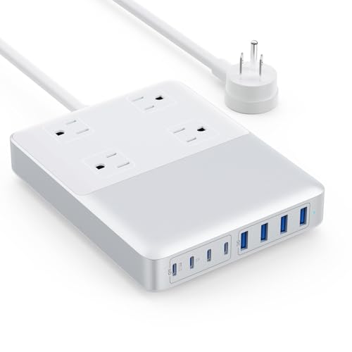 12-in-1 Charging Station USB C Power Strip with 5ft Cord,200W GaN IV USB C Charger Block,4 AC Outlets,8 USB for MacBook,iPhone 16/15/14,Fast Charging Desktop Charger for Office (Matte White) - color: Matte White