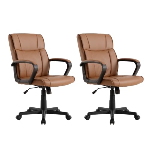 Office Desk Chair Set of 2 Conference Room Chairs Modern Ergonomic Executive Swivel Chair Adjustable Height PU Leather Home Desk Chair with Armrests Comfy Computer Task Chairs with Wheels - color: Brown, size: Set of 2