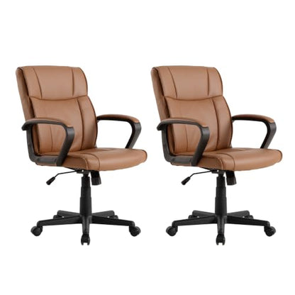 Office Desk Chair Set of 2 Conference Room Chairs Modern Ergonomic Executive Swivel Chair Adjustable Height PU Leather Home Desk Chair with Armrests Comfy Computer Task Chairs with Wheels - color: Brown, size: Set of 2
