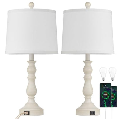 23'' Table Lamps Set of 2, Lamps for Bedroom, USB C+A Ports, Beige - color: B.White, Grey