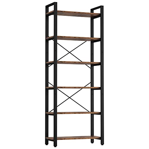 IRONCK Bookshelf 6-Tier Ladder Shelf 110lbs Display Shelf | Vintage Industrial Style Bookcase for Home Office, Living Room