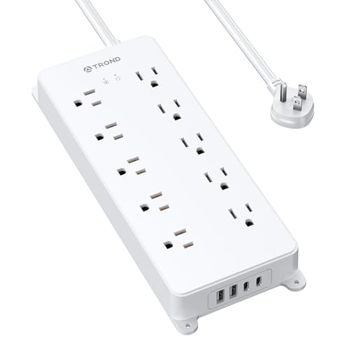 TROND Surge Protector Power Strip, 4000J, ETL Listed. Flat Plug 5ft - color: White, size: 5FT (Flat Plug)