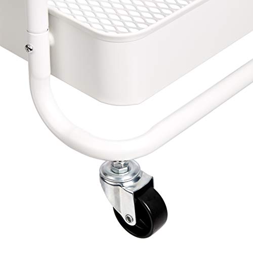 Amazon Basics 2-Tier Rolling Metal Utility Cart with Shelf, Portable Multi-Functional Storage, White