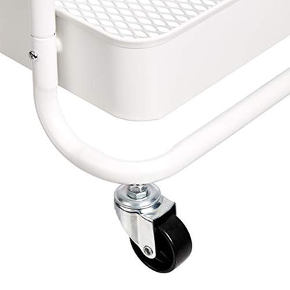 Amazon Basics 2-Tier Rolling Metal Utility Cart with Shelf, Portable Multi-Functional Storage, White