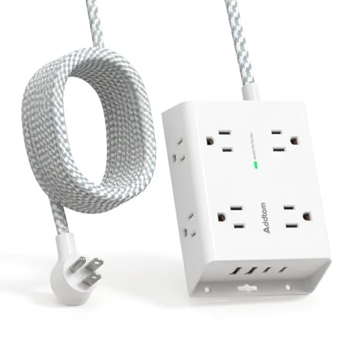 Addtam Surge Protector Power Strip, 8 Widely Outlets with 4 USB Ports (2 USB C), 15ft Extension Cord with Multiple Outlets, 3 Side Outlet Extender, Flat Plug, Wall Mount, ETL, White - color: White, size: 15 Ft