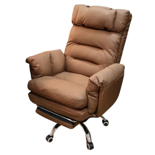 Big & Tall Office Chair with Footrest, High-Back Leather Executive Desk Chair with Lumbar Support and Padded Armrests, for Bedroom, Study, Gaming Room, Living Room, Office, and Study(Brown) - color: Brown