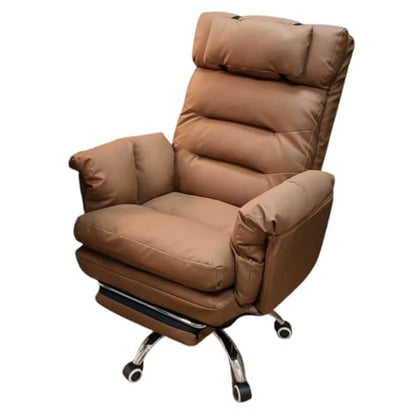 Big & Tall Office Chair with Footrest, High-Back Leather Executive Desk Chair with Lumbar Support and Padded Armrests, for Bedroom, Study, Gaming Room, Living Room, Office, and Study(Brown) - color: Brown
