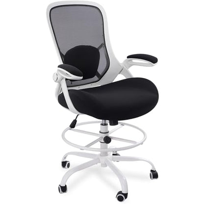 HYLONE 400lbs Heavy Duty Drafting Chair 5" Thickened Seat Office Chair with Flip-Up Armrests Tall Ergonomic Computer Chair with Lumbar Support and Adjustable Footrest Ring Standing Desk Chair (Black) - color: Black&white