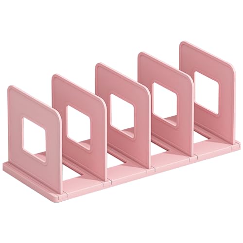 SAYEEC Desk File Sorter Vertical Desktop File Folder Organizer 4 Section Plastic Book Holder Adjustable Shelf Dividers Closet Purse Handbag Mail Binder Organizer Magazine Rack Stand Bookshelf (Pink) - color: Pink