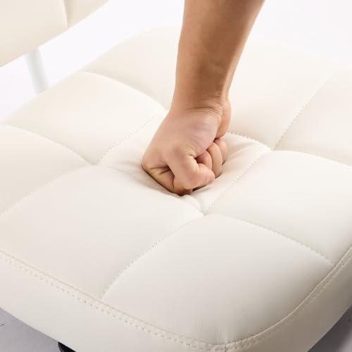 VINGLI Compact Small Desk Chair, Cute Armless Chair with Wheels, Vanity Chair with Low Back, Height Adjustable Task Chair for Small Spaces, Office, Bedroom, Make Up Room, PU Leather, White - color: White